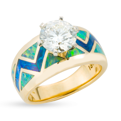 Opal River of Love Ring with Flat Edge & Round Brilliant Diamond
