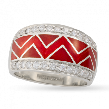 Coral River of Love Ring with Pavè Edge