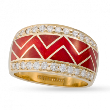 Coral River of Love Ring with Pavè Edge