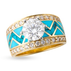 Turquoise River Of Love Ring With Pavè Round Brilliant Edge & Round Brilliant Diamond