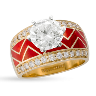 River Of Love® Coral Ring With Pavè Round Brilliant Edge & Round Brilliant Diamond