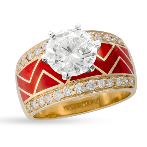 Coral River Of Love Ring With Pavè Round Brilliant Edge & Round Brilliant Diamond