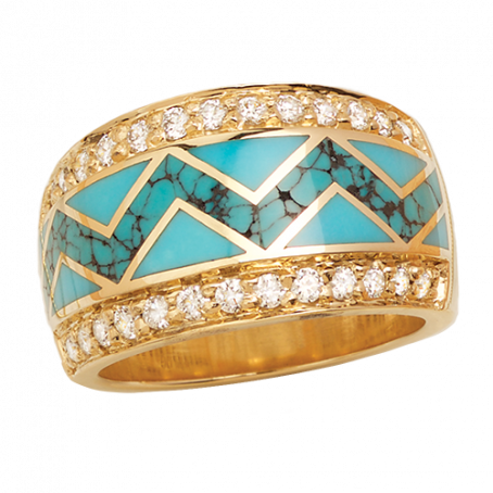 Turquoise River of Love Ring with Pavé Edge