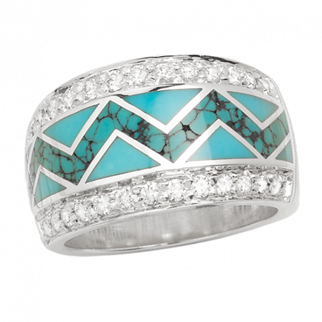 Turquoise River of Love Ring with Pavé Edge