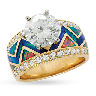 River of Love® Opal Ring with Pavè Round Brilliant Edge with Round Brilliant Diamond