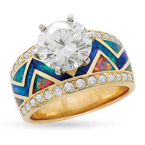 Opal River of Love® Ring with Pavè Round Brilliant Edge with Round Brilliant Diamond