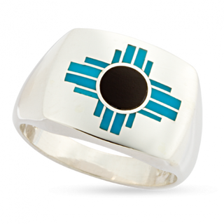 Silver Sleeping Beauty Turquoise & Onyx Zia Ring