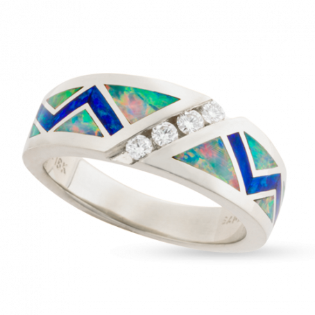 Opal River of Love Ring with Diagonal Set Diamonds