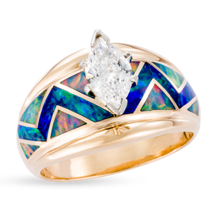 River Of Love® Opal Ring with Flared Edge & Marquise Diamond