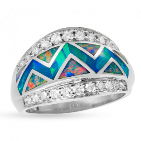 Opal River of Love Ring with Flared Pavé Edge