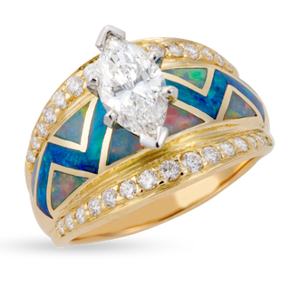 River Of Love® Opal Ring with Flared Pavè Edge & Marquise Diamond