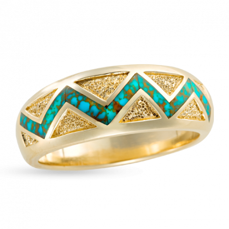 Manassa Turquoise River of Love Ring with Brushed Gold Triangles