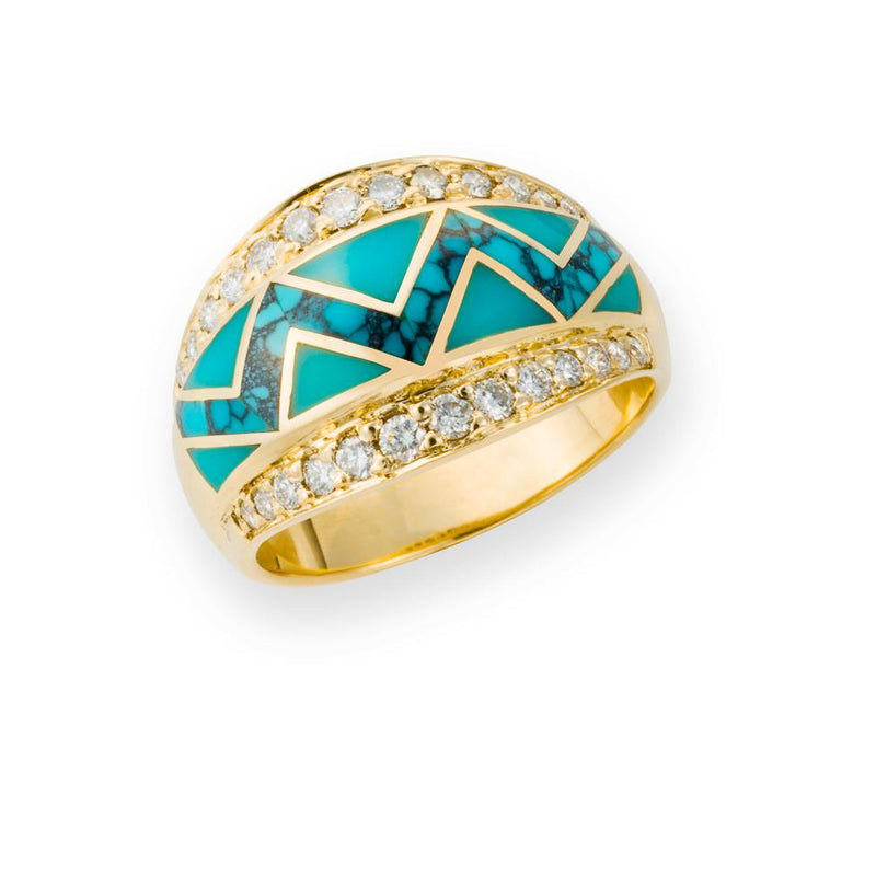 Turquoise River of Love Ring with Flared Pavé Edge