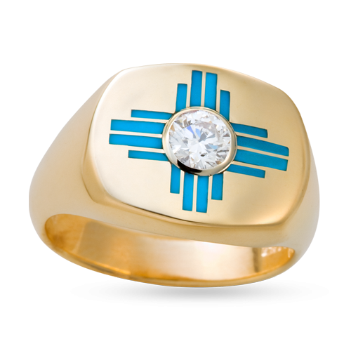Sleeping Beauty Turquoise Women's Zia Ring with Bezel Set Diamond